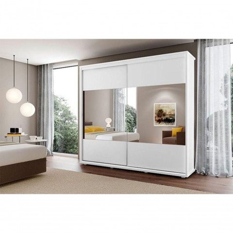 Guarda Roupa Casal Cadenza 2 Porta Correr 6 Gavetas com Espelho 100% Mdf Branco Fenix