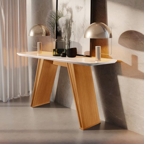 Aparador Atena Base Flex Laca e Vidro 135x35cm Castanho Cinamomo e Off White