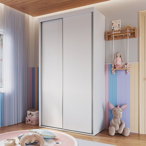 Guarda-Roupa Infantil 2 Portas de Correr 2 Gavetas com Prateleiras Branco RC2105 120cm