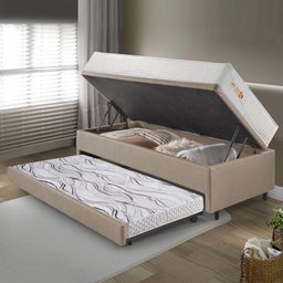 Bicama Box Baú Courino Linho 88x188 com Colchão Ecoline D33 Ecoflex - 3