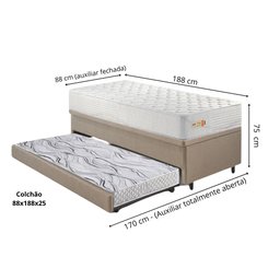 Bicama Box Baú Courino Linho 88x188 com Colchão Ecoline D33 Ecoflex - 2