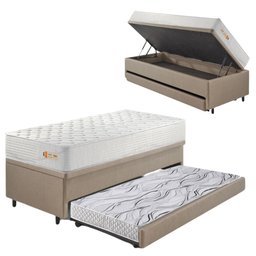 Bicama Box Baú Courino Linho 88x188 com Colchão Ecoline D33 Ecoflex - 1