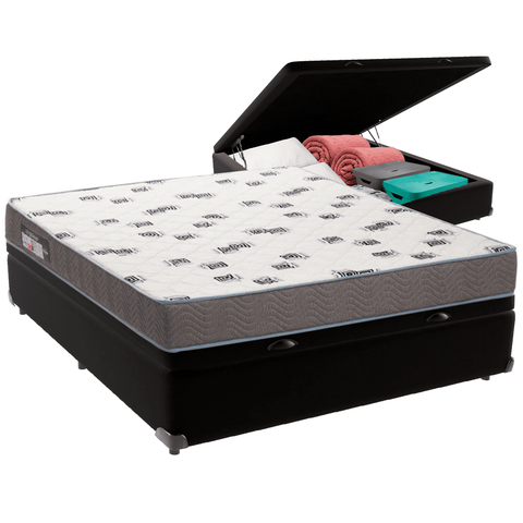 Cama Box Baú e Colchão Light Espuma D33 Casal Ortobom: Preto