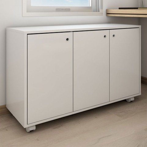 Armário para Escritório Coral 3 Portas 1 Prateleira Branco - Panorama Móveis