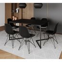 Ver imagem 1 de Mesa Industrial Jantar Retangular 137X90Cm Preta Base V Com 6 Cadeiras Pretas Ferro Pre Preto