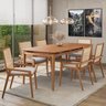 Conjunto Sala de Jantar Madeira Maciça - Mesa 1,60 Laminada 6 Cadeiras Assento Estofado Encosto Tela - 1