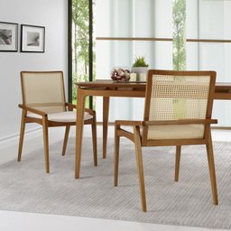 Conjunto Sala de Jantar Madeira Maciça - Mesa 1,60 Laminada 6 Cadeiras Assento Estofado Encosto Tela Marrom/Freijó - 15 Conjunto Sala de Jantar Madeira Maciça - Mesa 1,60 Laminada 6 Cadeiras Assento Estofado Encosto Tela Marrom/Freijó - 15