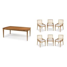Conjunto Sala de Jantar Madeira Maciça - Mesa 1,60 Laminada 6 Cadeiras Assento Estofado Encosto Tela Marrom/Freijó - 11 Conjunto Sala de Jantar Madeira Maciça - Mesa 1,60 Laminada 6 Cadeiras Assento Estofado Encosto Tela Marrom/Freijó - 11