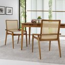 Ver imagem 4 de Conjunto Sala de Jantar Madeira Maciça - Mesa 1,80 Laminada 6 Cadeiras Assento Estofado Encosto Tela Marrom/Freijó