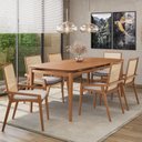 Ver imagem 1 de Conjunto Sala de Jantar Madeira Maciça - Mesa 1,80 Laminada 6 Cadeiras Assento Estofado Encosto Tela