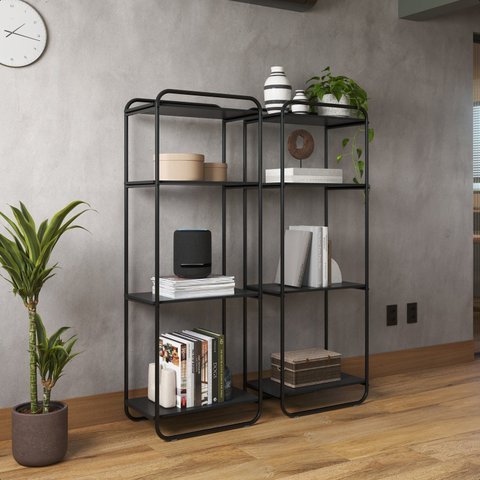 Estante de Livros Industrial Aço 35CMX150CM Estilo Criare Preto