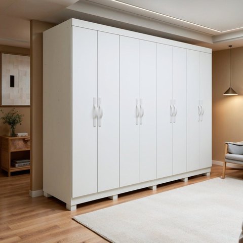 Guarda-Roupa Casal 8 Portas 6 Gavetas com Pés MDF 236cm Serenata Branco