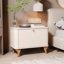 Ver imagem 4 de Mesa de Cabeceira Arumã MDF Pés Madeira Maciça Moderno Off White Bechara Móveis