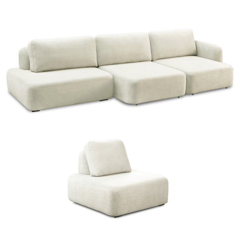 Conjunto Sala de Estar 1 Sofá Retrátil Modulado 342cm e 1 Poltrona Santiago Bouclê Branco G89 - Gran