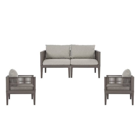 Kit com 1 Sofa e 2 Poltronas Maui em Polipropileno com Estofado Resistente a Água Cinza