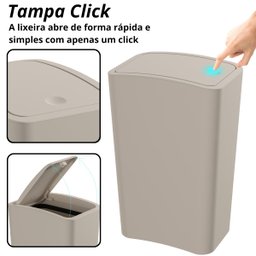 Lixeira 8l com Tampa Click Retangular + Escova Sanitária com Suporte para Banheiro | Astra - 7