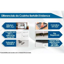 Cozinha Modulada Bertolini Evidence 3 Peças (2 Armários + 1 Paneleiro) Cpt62 Branco/preto - 2