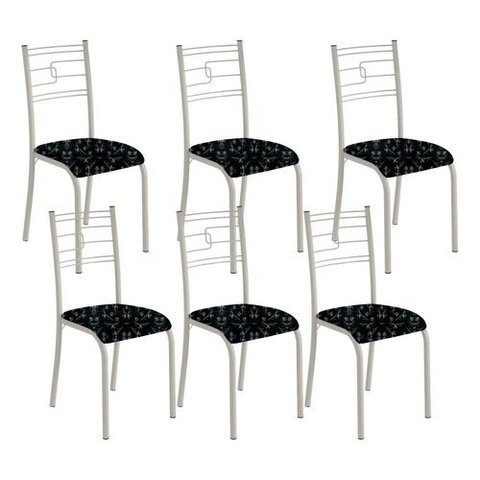 Kit 6 Cadeiras Paraty Corino Preto Lirio Tubo Champanhe