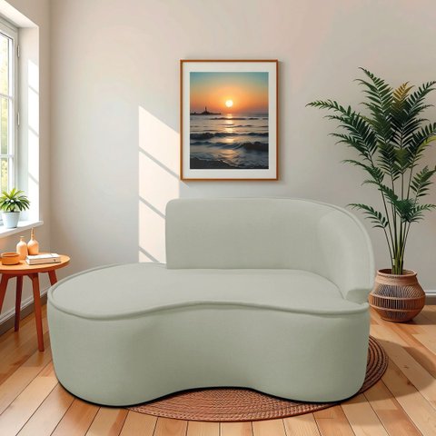 Divã Recamier Curvo Sala de Estar Recepção Marrocos 160cm Lado Esquerdo Bouclé