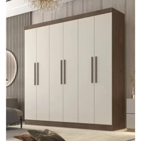Guarda Roupa Casal 6 Portas 4 Gavetas 207cm Belém Castanho/Off White - Valverde