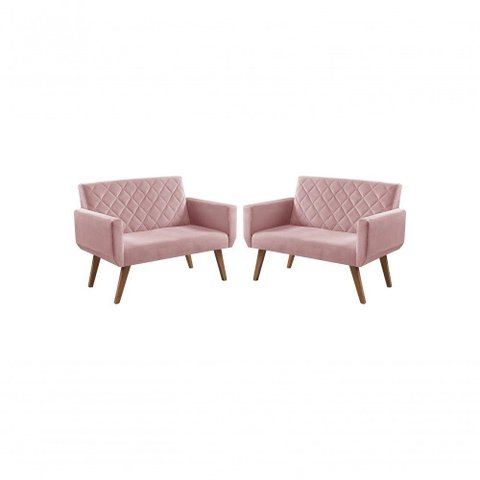 Kit 2 Poltronas 2 Lugares Braço Anabelle Unidecor Rosa