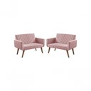 Ver imagem 1 de Kit 2 Poltronas 2 Lugares Braço Anabelle Unidecor Rosa