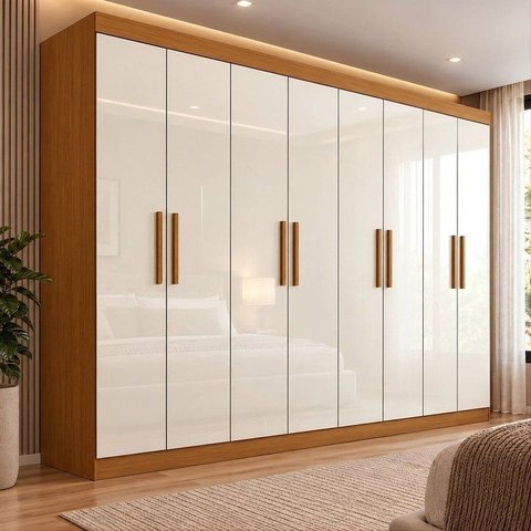 Guarda Roupa Casal 8 Portas 4 Gavetas Prime Off White/Cinamomo
