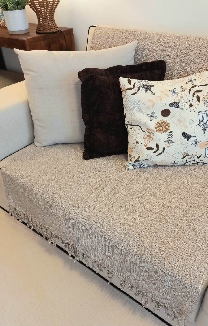 Manta xale sofá e cama AREIA 2,20x1,50m tear artesanal decorativa protetora - 5