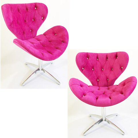 Kit 2 Poltronas Decorativa SWAN capitonê rosa pink base alumínio giratória - Poltronas do Sul