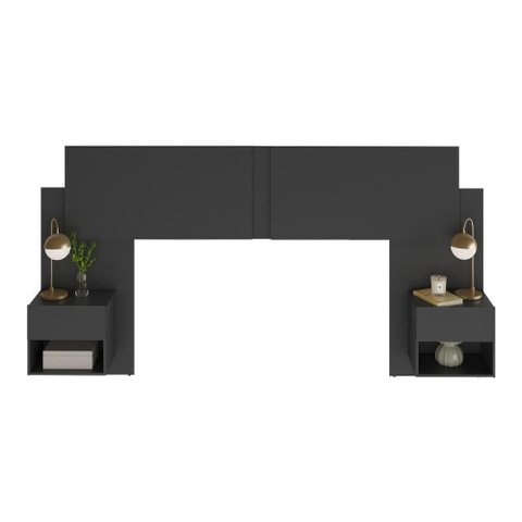Cabeceira Casal/queen com 2 Mesas de Cabeceira 232cm Multimóveis Mp4317 Preto Preto