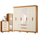 Ver imagem 1 de Guarda Roupa Casal Doble 8 Portas de Bater com Espelho e Cômoda 4 Gavetas MDP Cinamomo Off White