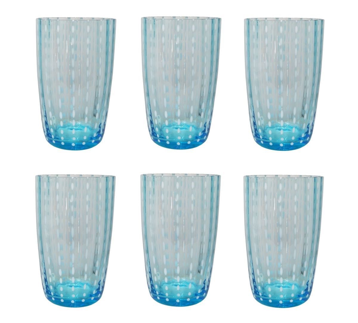 Jogo 6 Copos Tipo Murano em Vidro Azul e Bolinhas (400ml) Laradore - 1