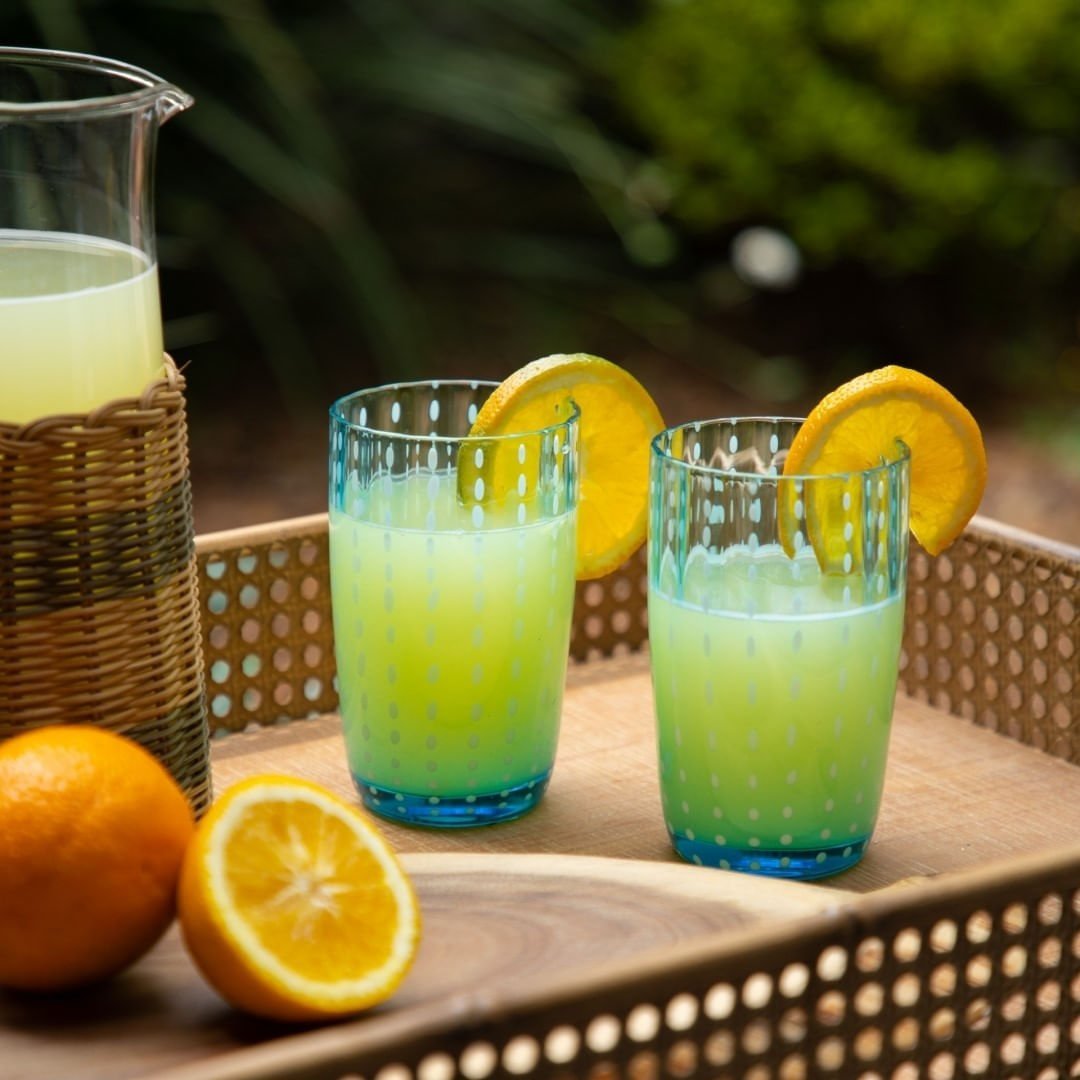 Jogo 6 Copos Tipo Murano em Vidro Azul e Bolinhas (400ml) Laradore - 3