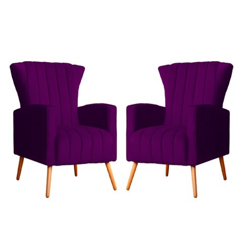 Kit 02 Poltrona Decorativa Melinda Veludo Roxo - Fm