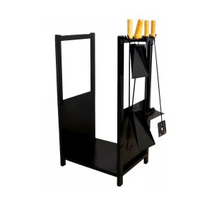 Suporte Porta Lenha em Aço Carbono e Kit Lareira 80x39x35cm Ouro Minas I021e6OM