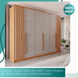 Guarda Roupas Casal 100% Mdf 6 Portas 5 Gavetas Moscou Ripado - Mais Móveis Cinamomo/offwhite - 6