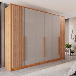 Guarda Roupas Casal 100% Mdf 6 Portas 5 Gavetas Moscou Ripado - Mais Móveis Cinamomo/offwhite - 2