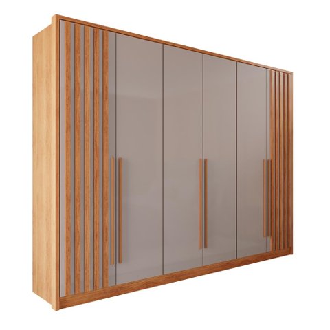 Guarda Roupas Casal 100% Mdf 6 Portas 5 Gavetas Moscou Ripado - Mais Móveis Cinamomo/offwhite