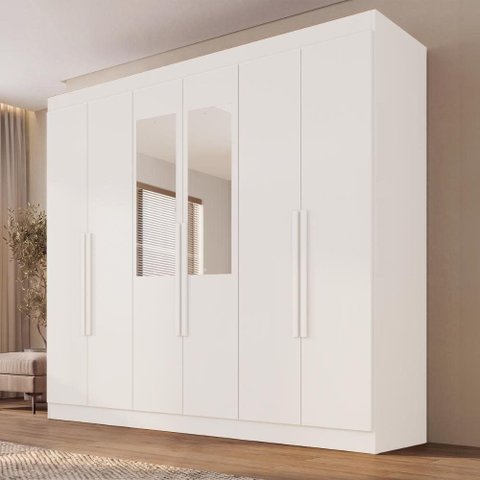 Guarda-Roupa Casal com Espelhos 6 Portas e 2 Gavetas 177cm Multimóveis Branco