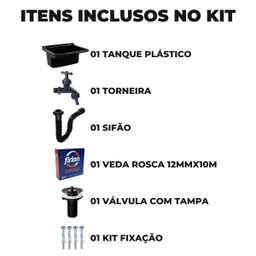 Tanque de Plástico 34l para Lavanderia Preto + Sifão Universal Sanfonado + Fita Veda Rosca + Torneir - 2