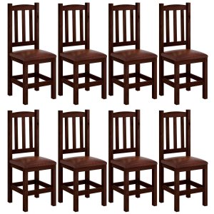 Kit 8 Cadeiras Madeira Maciça Estofado Corino Marrom Diamante Cor Castanho Nemargi