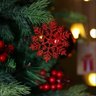 Flocos de Neve Vermelho 10 Pendentes Grande C/ Glitter Decoração Enfeite Árvore Natal - 2