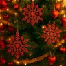 Flocos de Neve Vermelho 10 Pendentes Grande C/ Glitter Decoração Enfeite Árvore Natal - 3