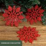 Flocos de Neve Vermelho 10 Pendentes Grande C/ Glitter Decoração Enfeite Árvore Natal - 9