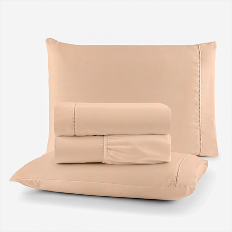 Roupa de Cama Lençol Queen Completo 400 Fios Percal 4 Peças Ponto Palito Anti-pilling com Toque 100%