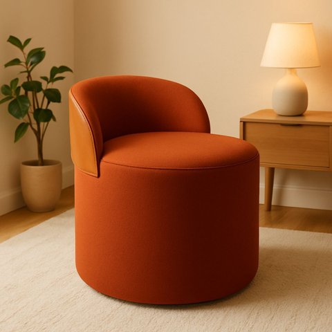 Puff Encosto Corino Redondo Suede Sala Penteadeira Quarto:terracota