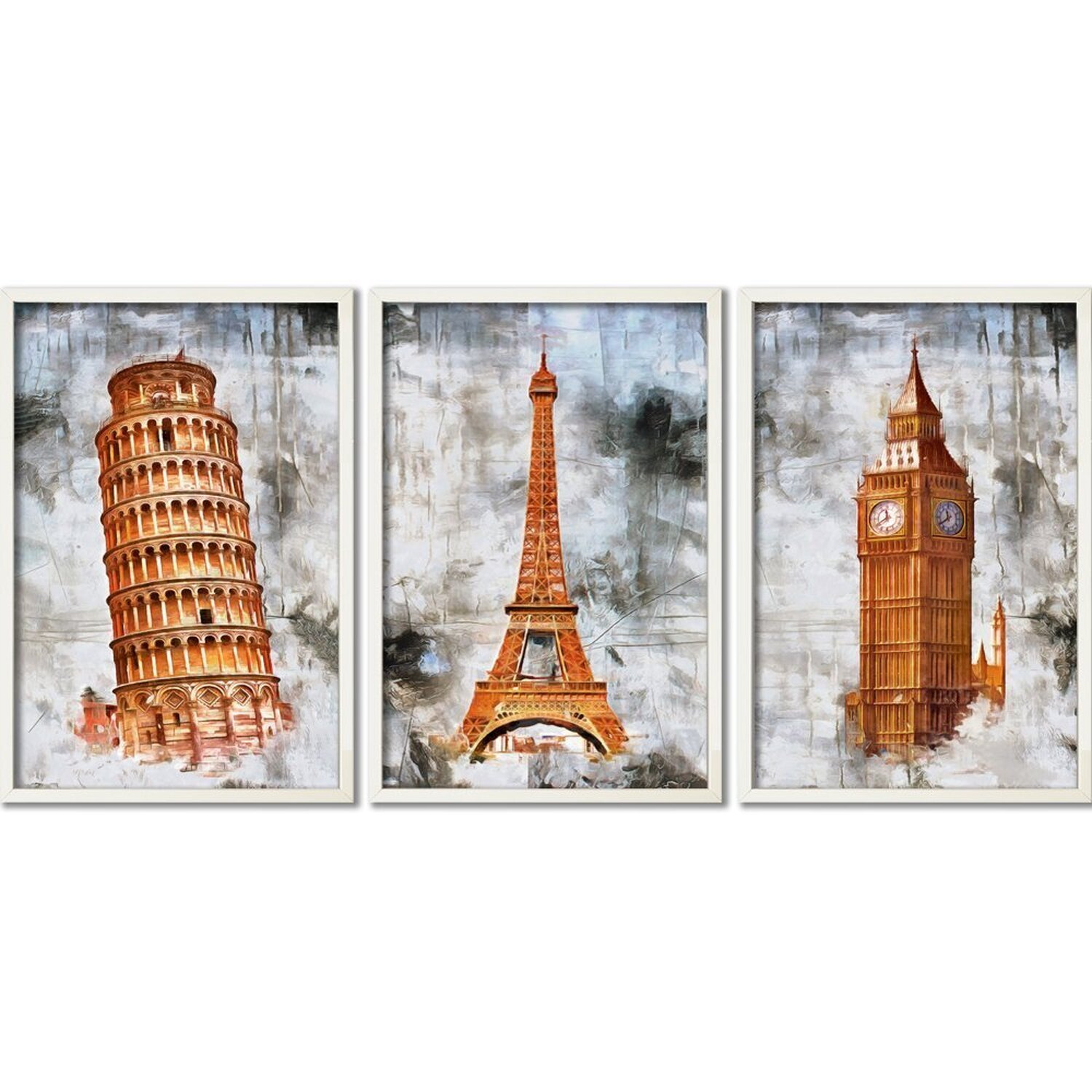Quadro Decorativo 3 Telas Cidades e Monumentos Diversos Tamanhos - 2