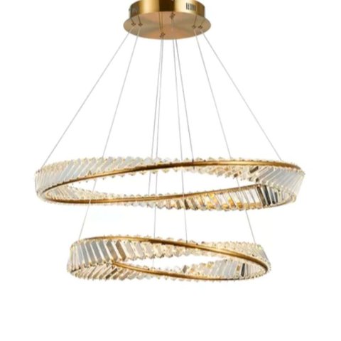 Lustre Vênus Dourado com Cristal Led 3 Cores 80/60cm para Sala de Jantar e Living