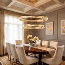 Ver imagem 2 de Lustre Vênus Dourado com Cristal Led 3 Cores 80/60cm para Sala de Jantar e Living