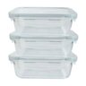 Conjunto 3 Potes para Alimentos Hermético Marmita de Vidro Fit 620ml com Borracha de Vedação e Trava - 1